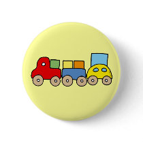 Wooden train with bricks pinback button