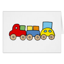 Wooden train with bricks card