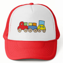 Wooden train with bricks hat