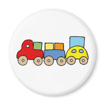 Wooden train with bricks refrigerator magnets