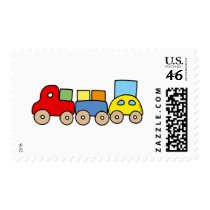 Wooden train with bricks stamps