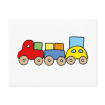 Wooden train with bricks post cards