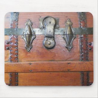 Wooden Trunk Chest with Buckles Mouse Pad