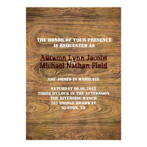 Woodgrain Rustic Country cowboyWedding Custom Invites