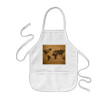 Woodgrain Textured World Map Aprons