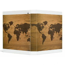 Woodgrain Textured World Map Vinyl Binder