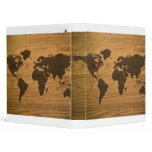 Woodgrain Textured World Map Vinyl Binder