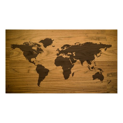 Woodgrain Textured World Map Business Card Template (back side)