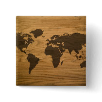Woodgrain Textured World Map Pinback Button