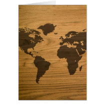 Woodgrain Textured World Map Greeting Card