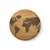 Woodgrain Textured World Map Fridge Magnets