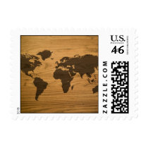 Woodgrain Textured World Map Postage