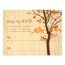 Woodgrain with Autumn Love Birds RSVP Personalized Invite