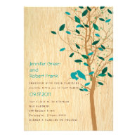 Woodgrain with Blue Love Birds in Tree Invitation