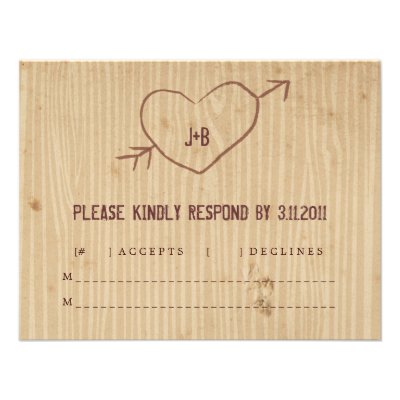 Woodgrain with Heart Response Card Announcements