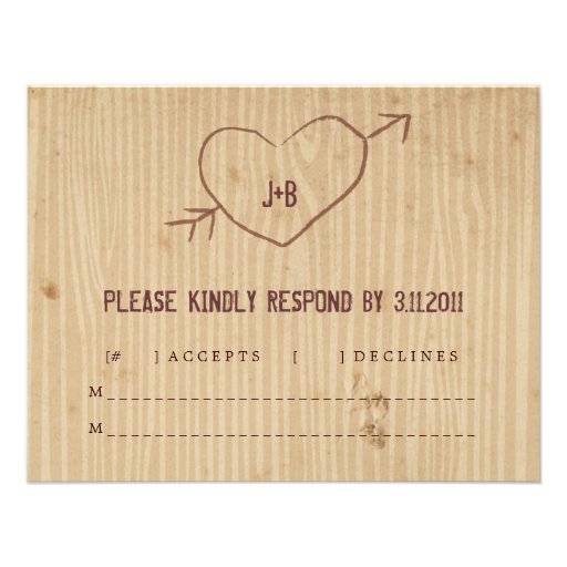 Woodgrain with Heart Response Card Announcements