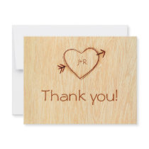 Woodgrain with Heart Thank you Note Personalized Invitations