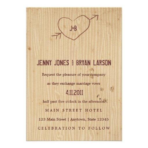 Woodgrain with Heart Wedding Invitation