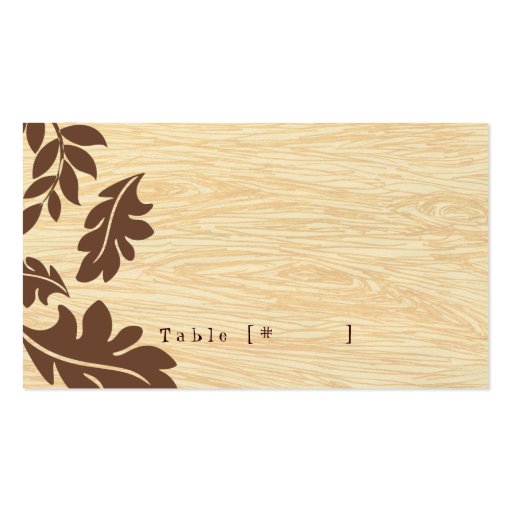 Woodgrain with Leaves Escort Card Business Cards (front side)