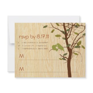 Woodgrain with Love Birds RSVP invitation