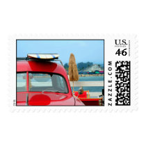 Woodie car at the beach postage by NVigeant Woodie car at the beach postage