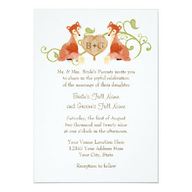 Woodland Animal Creatures, Fox n Vines Weddings 5x7 Paper Invitation Card