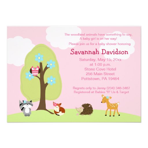 Woodland Animals Girl Baby Shower Invitation (front side)