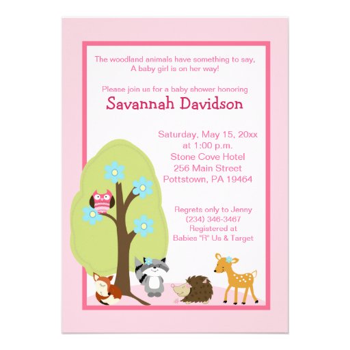 Woodland Animals Girl Baby Shower Invitation