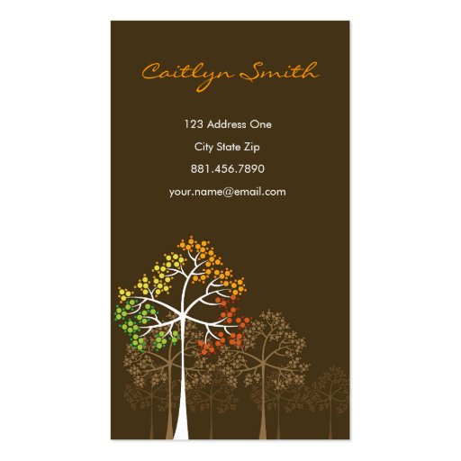 Woodland Autumn Fall Trees Modern Nature Colorful Business Card Templates (front side)
