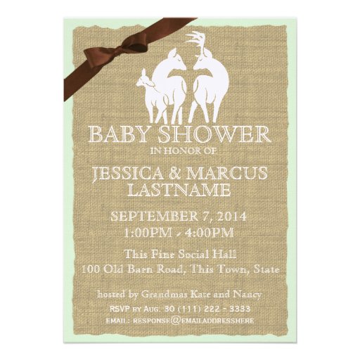 Woodland Baby Shower Deer and Burlap Custom Announcements (front side)