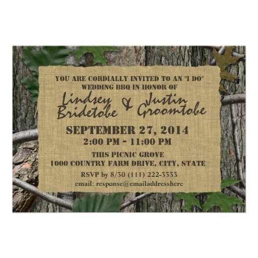 Woodland Camouflage and Burlap I Do Barbecue Announcement