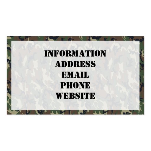 Woodland Camouflage Military Background Business Card Templates (back side)