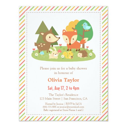 Woodland Creatures Animal Baby Shower 4.25x5.5 Paper Invitation Card Woodland Creatures Animal Baby Shower 4.25x5.5 Paper Invitation Card