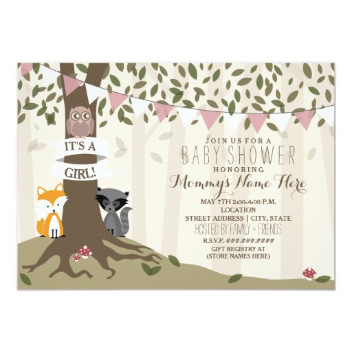 Woodland Creatures Baby Shower Girl 5x7 Paper Invitation Card Woodland Creatures Baby Shower Girl 5x7 Paper Invitation Card