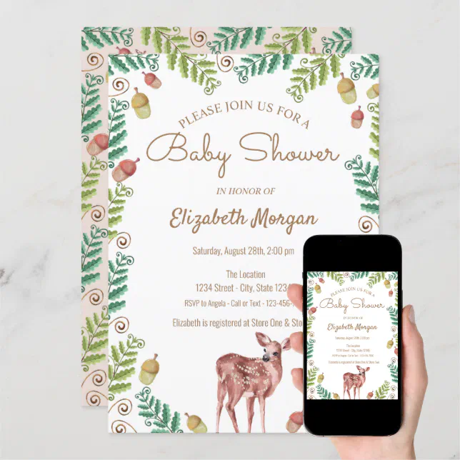 Woodland Deer Baby Shower Invitation Zazzle