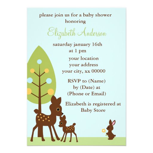 Woodland Deer Baby Shower Invitations