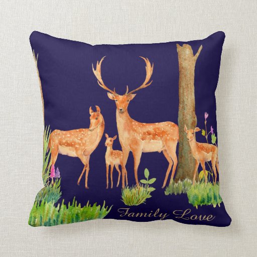 woodland deer fawn family cushion pillow customize Zazzle