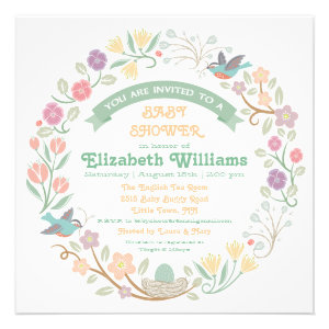 Woodland Floral Wreath Baby Shower Invitation