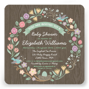 Woodland Floral Wreath Baby Shower Invitation II