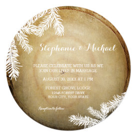 Woodland Forest Center Cut Wood Tree Trunk Wedding 5.25x5.25 Square Paper Invitation Card