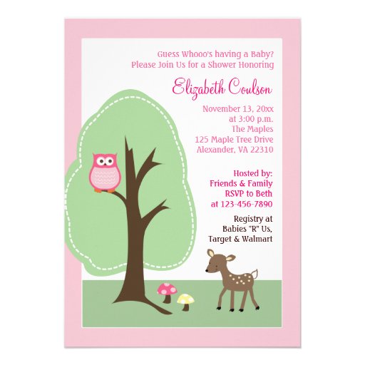 Woodland Forest Deer (Pink) Baby Shower Invitation