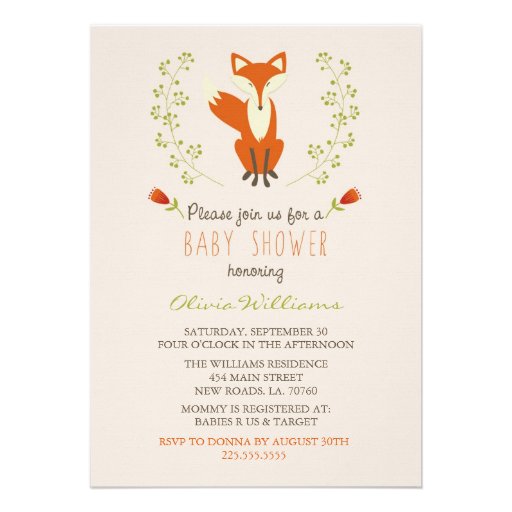 Woodland Fox Baby Shower Invitations
