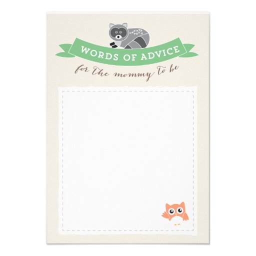 Woodland Friends Advice Cards Baby Shower Game (front side)