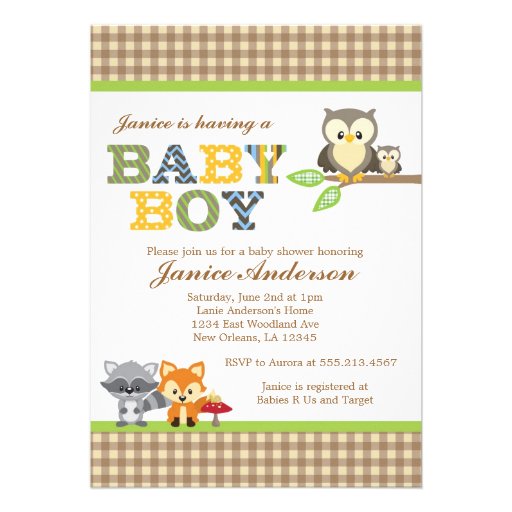Woodland Owl Baby Shower invitation Boy