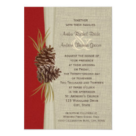 Woodland Pines Red Wedding 5x7 Paper Invitation Card