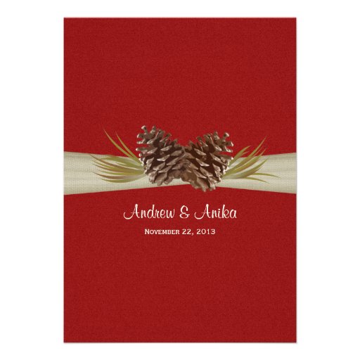 Woodland Pines Red Wedding Personalized Invite