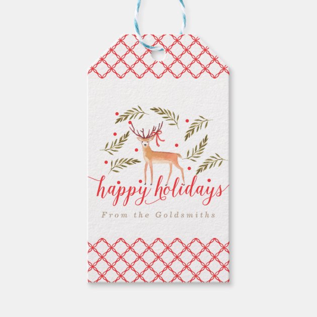 Woodland Reindeer Happy Holidays Personalized Pack Of Gift Tags-0
