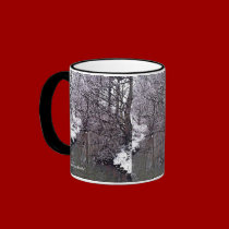 Woodland Stream in Snow mugs by JenuArt Woodland Stream in Snow mugs