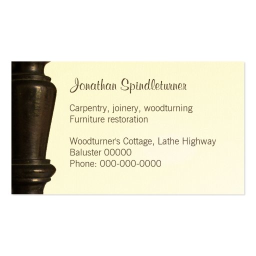 Woodturner, furniture restorer business card (front side)