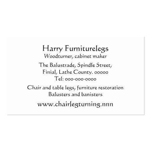 Woodturning business card (back side)